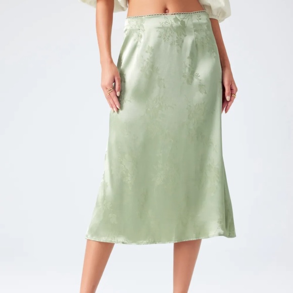 Satin Floral Trim Midi Skirt - Picture 2 of 3